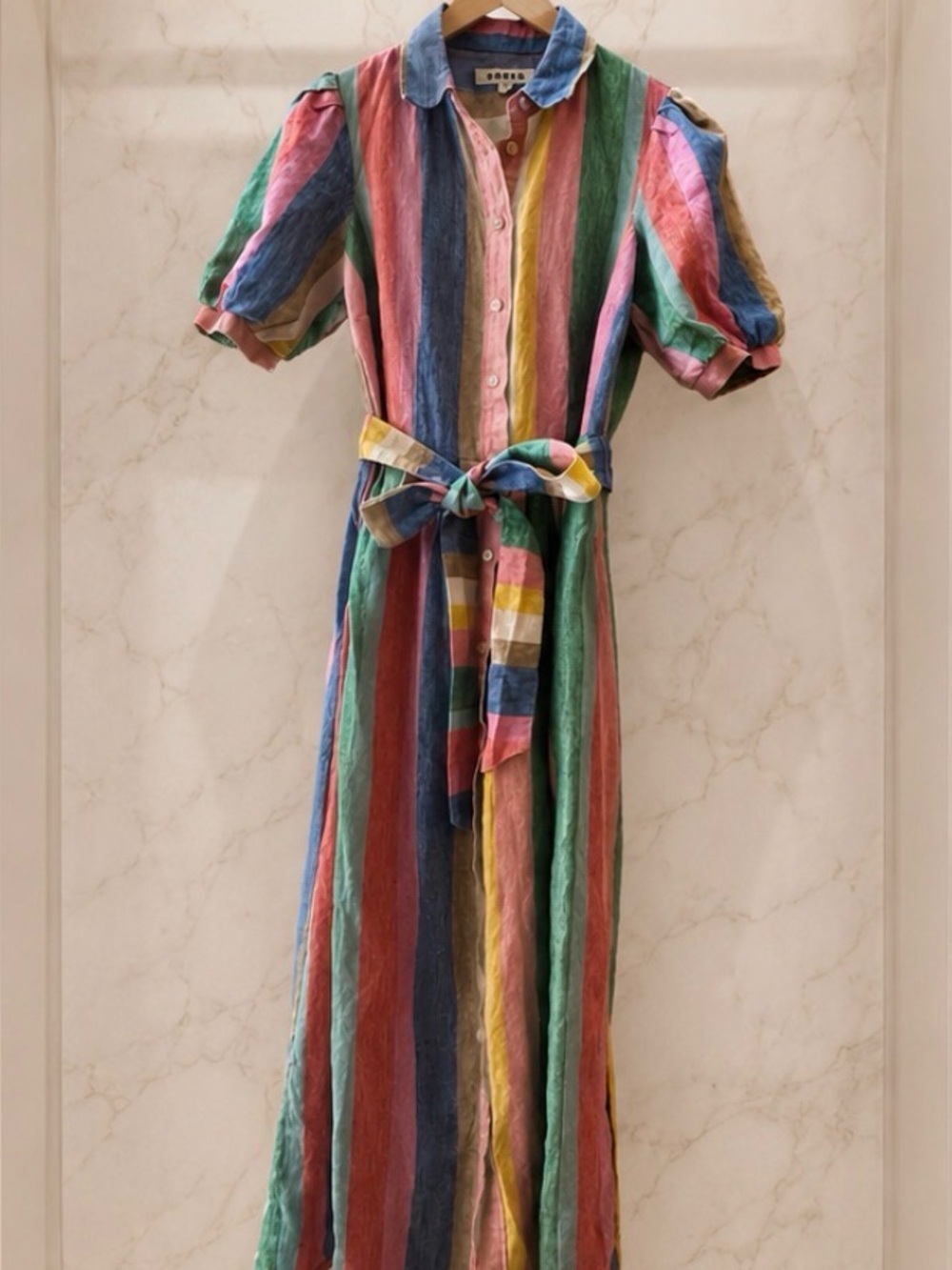 Boden Alexa linen stripe pink multicolor shirt maxi dress US8R UK 12R - Picture 2 of 7